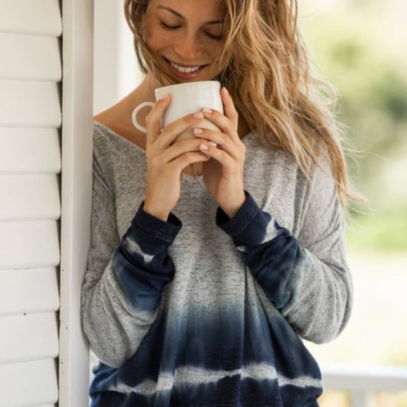 Roxy Sweatshirt Sm Staying True Sweatshirt Gray Blue Stretchy Dip-Dyed - Picture 1 of 13